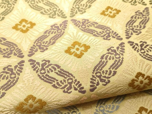平和屋着物●六通柄袋帯 唐織 七宝花文 金糸 正絹 逸品 CAAV5227yk