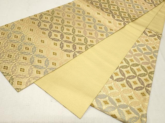 平和屋着物●六通柄袋帯 唐織 七宝花文 金糸 正絹 逸品 CAAV5227yk