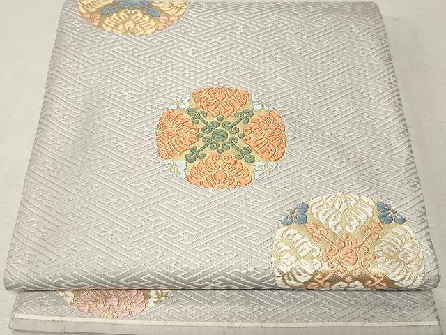 平和屋着物●六通柄袋帯 唐織 紗綾形有職文 金糸 正絹 逸品 CAAV5249yk