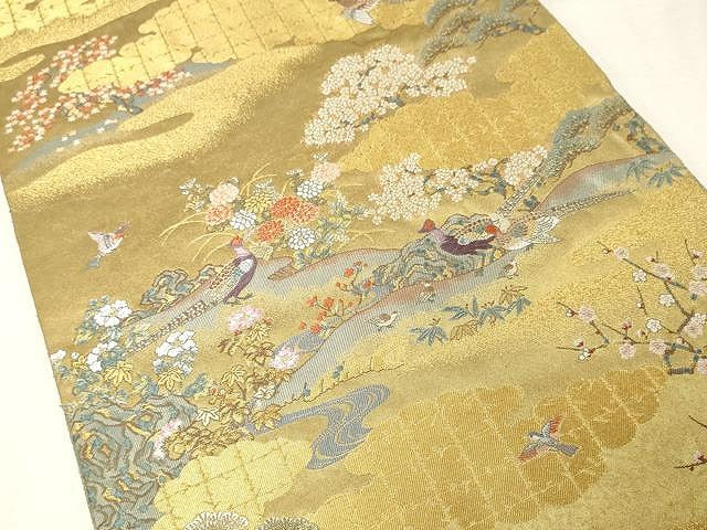 平和屋着物●西陣 長嶋成織物 六通柄袋帯 花鳥の楽園図 瀞金箔 本金箔 証紙付き 正絹 逸品 CAAV5414yk