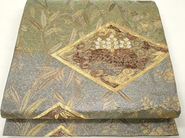 平和屋着物▼六通柄袋帯 ふくれ織 花菱文 金糸 正絹 逸品 CAAV5570yk
