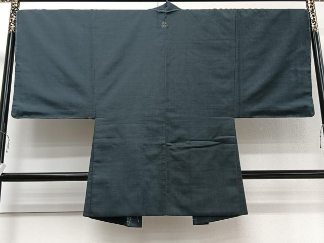 平和屋着物#男性 長羽織 お召地 紋付き 藍鉄色 正絹 逸品 未使用 CAAV5608id