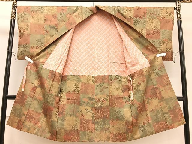 平和屋着物#道中着 市松草花文 ロング丈 正絹 逸品 CAAV5613id