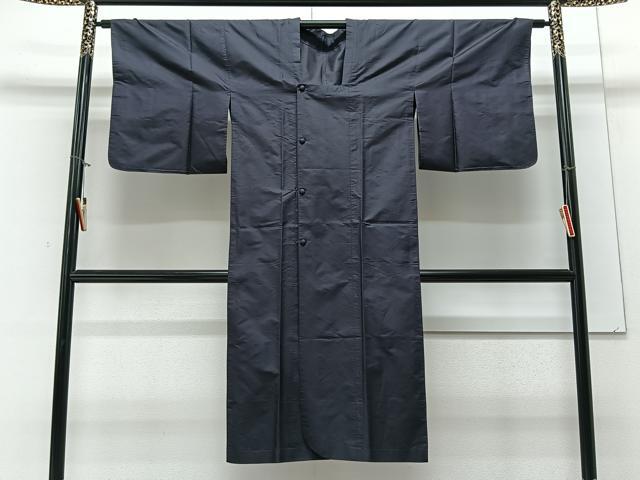 平和屋着物▽道行コート 雨コート 鉄紺色 ロング丈 正絹 逸品 CAAV5687id