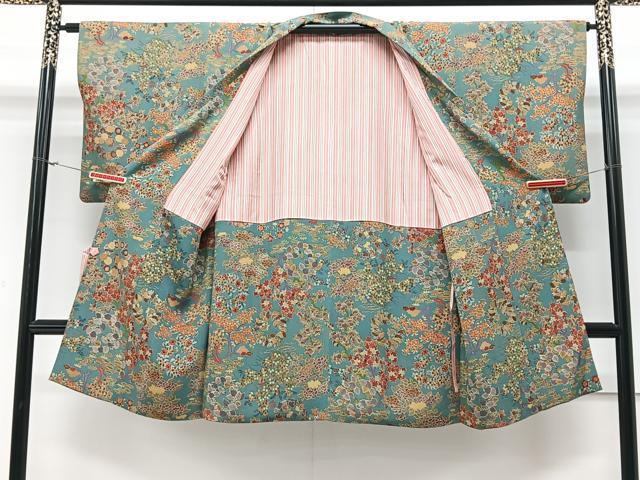 平和屋着物#道中着 枝花文 鬼しぼ縮緬 ロング丈 正絹 逸品 CAAV5710id