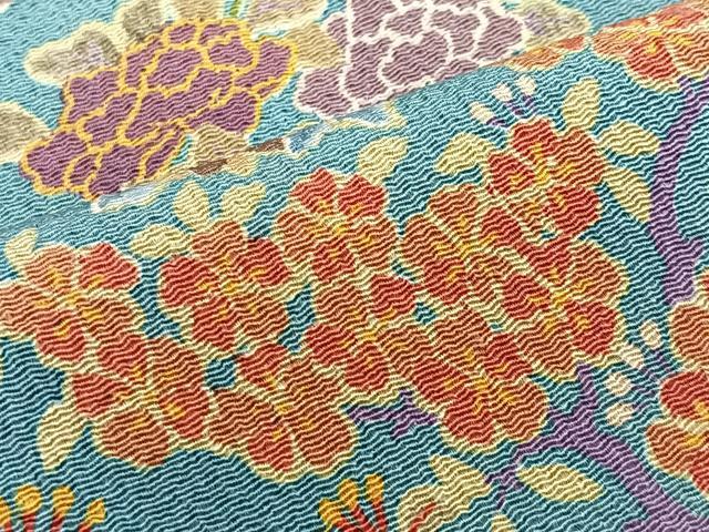 平和屋着物#道中着 枝花文 鬼しぼ縮緬 ロング丈 正絹 逸品 CAAV5710id