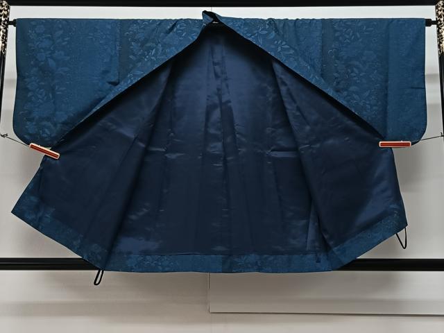 平和屋着物#道中着 紬地 藍 更紗花文 正絹 逸品 CAAV5729id