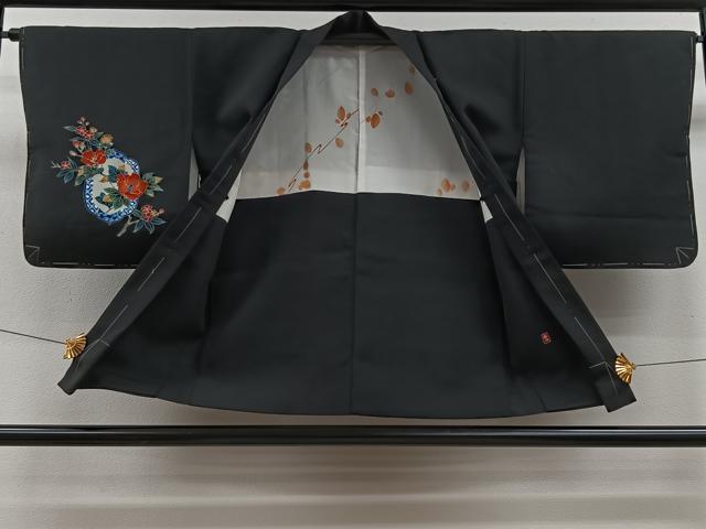 平和屋着物#羽織 作家物 休み鳥枝花文 黒地 正絹 逸品 未使用 CAAV5748id