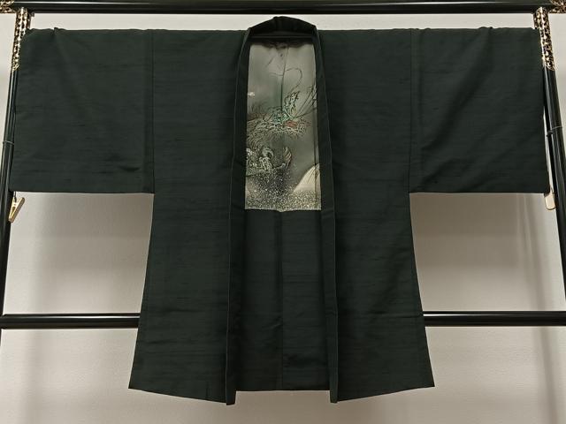 平和屋着物#男性 長羽織 蝋色 黒地 正絹 逸品 CAAY8100gh