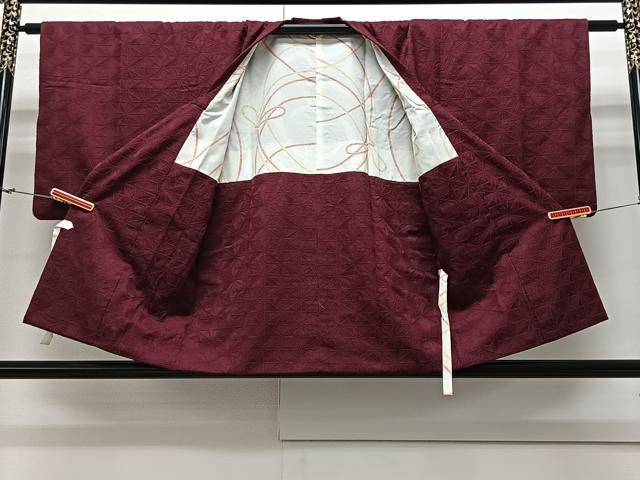 平和屋着物#道行コート 麻の葉地紋 葡萄色 正絹 逸品 CAAV5819id