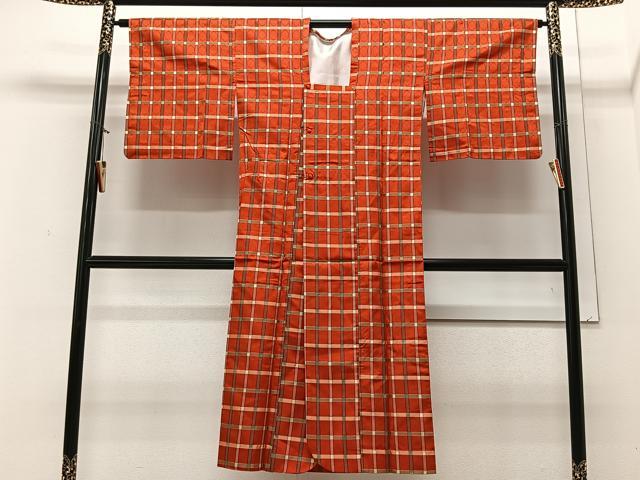 平和屋着物∞道行コート 単衣 格子柄 ロング丈 正絹 逸品 CAAV5830id