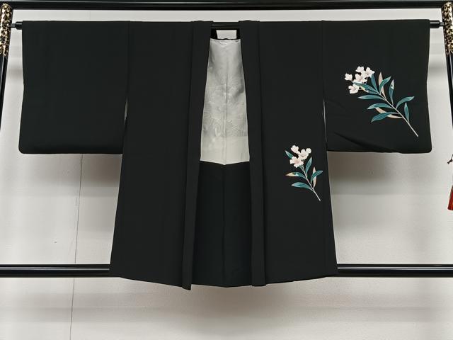平和屋着物#羽織 友禅 枝花文 黒地 正絹 逸品 CAAV5841id
