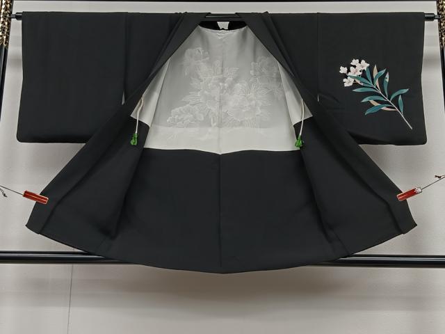平和屋着物#羽織 友禅 枝花文 黒地 正絹 逸品 CAAV5841id
