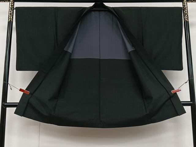 平和屋着物#男性 長羽織 紬地 霞文 黒地 正絹 逸品 CAAV5846id