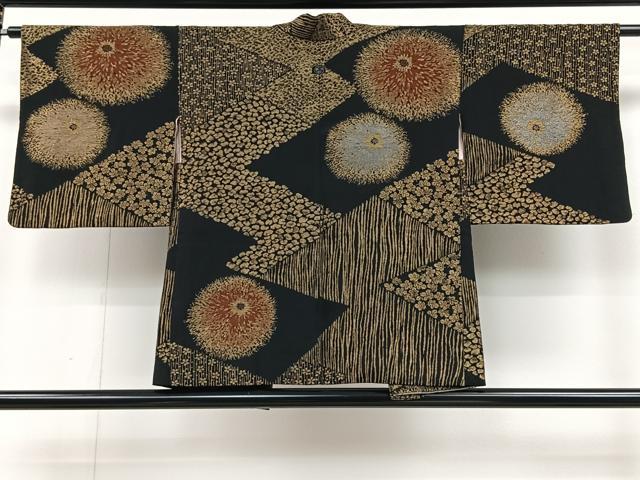 平和屋着物#羽織 寿光織 吉祥花文 黒地 金銀糸 正絹 逸品 CAAV5854id