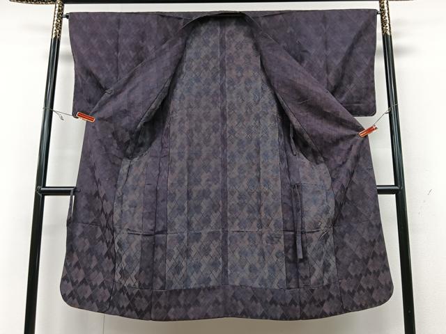 平和屋着物#道行コート 単衣 格子柄 ロング丈 交織 未使用 CAAV5861id