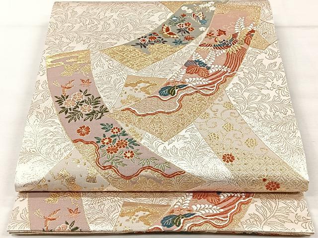 平和屋着物◎六通柄袋帯 唐織 鳳凰短冊花文 金糸 正絹 逸品 CAAV5923id