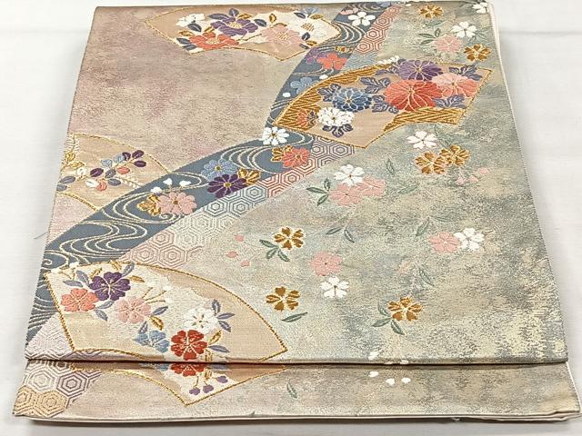 平和屋着物◎六通柄袋帯 唐織 地紙吉祥花文 金糸 正絹 逸品 CAAV5944id