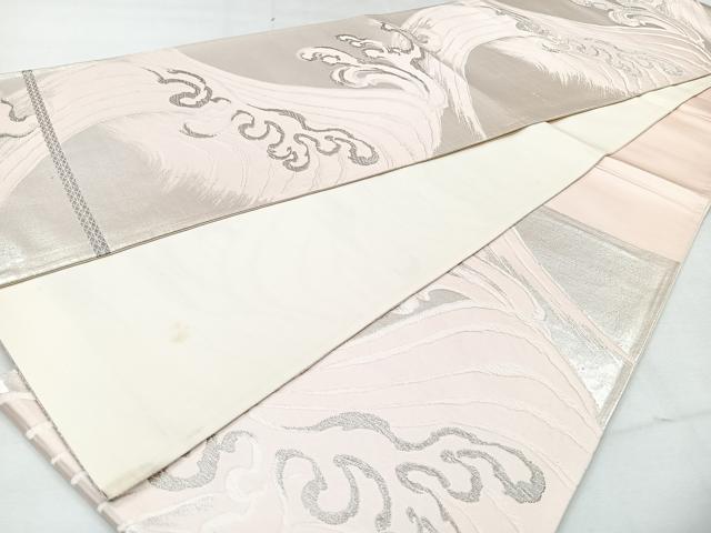 平和屋着物◎六通柄袋帯 唐織 立波文 銀糸 正絹 逸品 CAAV5970id