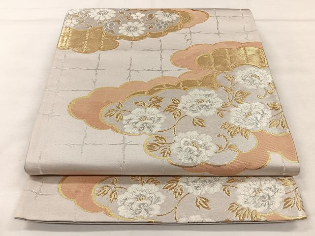 平和屋着物◎六通柄袋帯 唐織 雲取り花文 官中錦 金銀糸 正絹 逸品 CAAV5994id