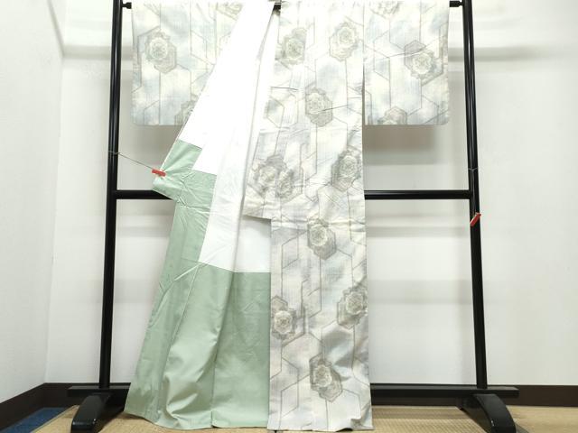 平和屋着物●小千谷紬 吉祥花文 正絹 逸品 CAAV6408vf