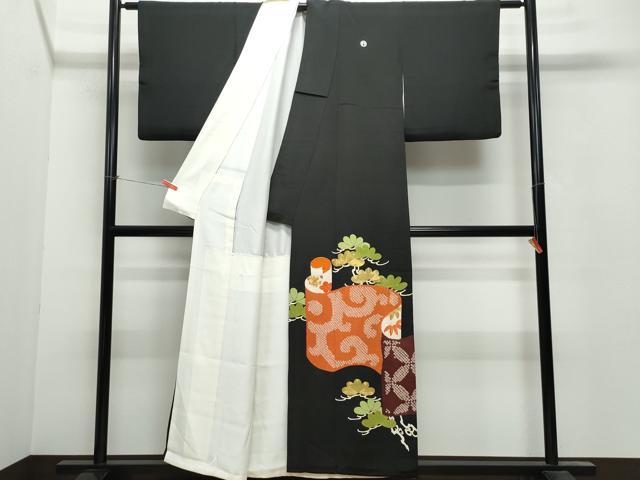 平和屋着物●極上 銀座 志ま亀 黒留袖 絞り 刺繍 絵巻松花文 金彩 たとう紙付き 正絹 逸品 CAAV6425vf