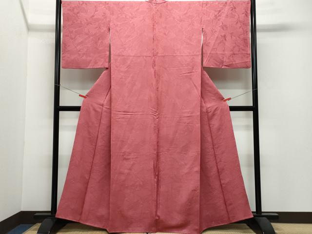 平和屋着物●上質な色無地 枝葉地紋 今様色 正絹 逸品 CAAV6488vf
