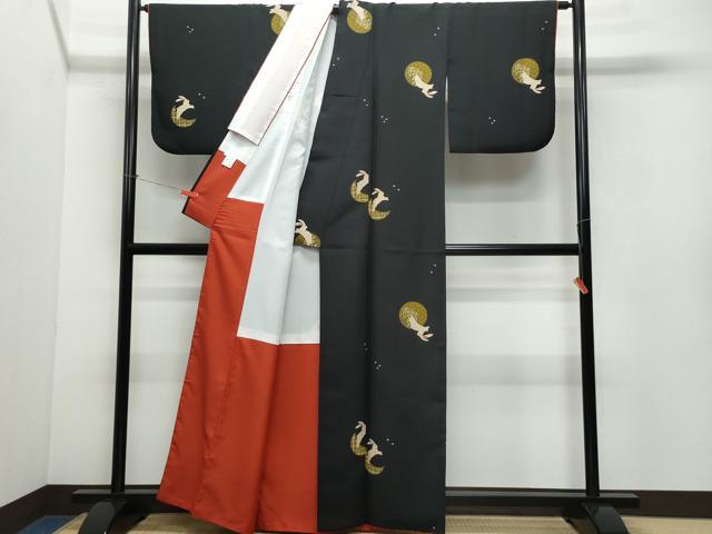 平和屋着物●小紋 長羽織セット 跳兎 黒地 洗える着物 CAAV6588vf