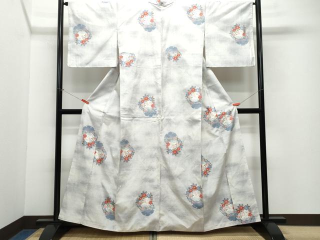 平和屋着物●小千谷紬 雪輪草花文 正絹 逸品 CAAV6668vf