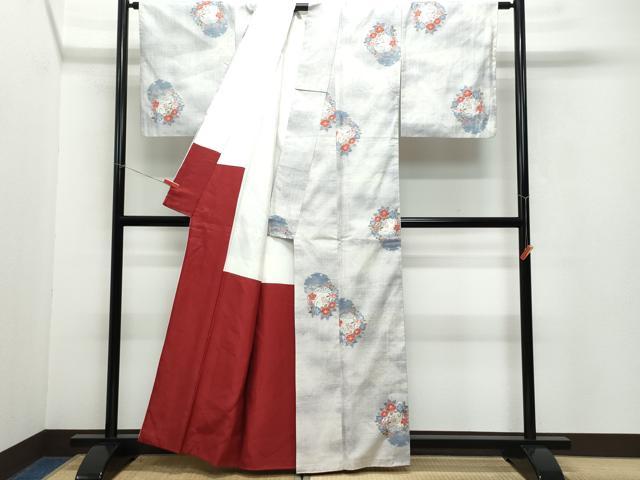 平和屋着物●小千谷紬 雪輪草花文 正絹 逸品 CAAV6668vf