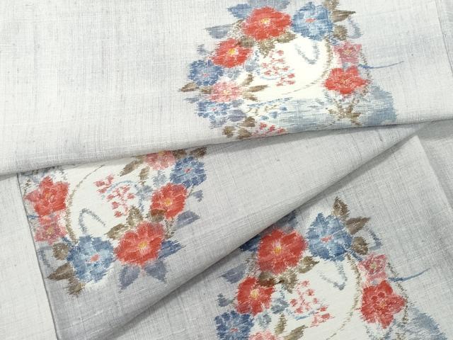 平和屋着物●小千谷紬 雪輪草花文 正絹 逸品 CAAV6668vf