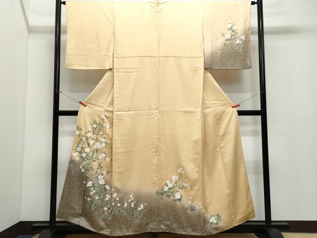 平和屋着物●訪問着 草花文 たたき染め 金彩 正絹 逸品 CAAV6690vf
