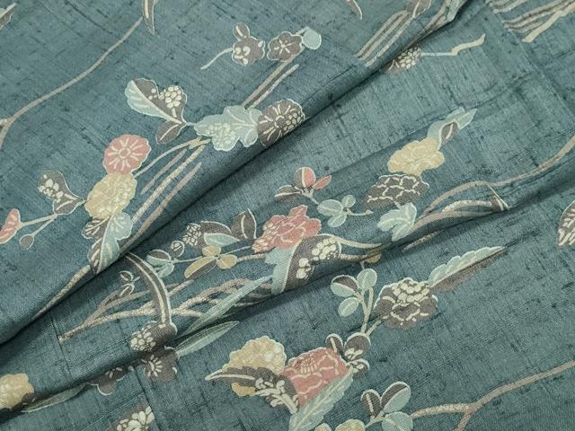 平和屋着物●上質な小紋 生紬 型染め 立波枝花文 正絹 逸品 CAAV6745vf