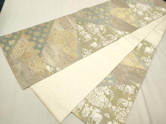 平和屋着物●西陣 川島織物 六通柄 本袋帯 鹿 切嵌草花文 金銀糸 正絹 逸品 CAAV6834hy
