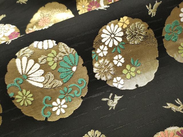 平和屋着物●九寸開き名古屋帯 唐織 雪輪兎花唐草文 黒地 金通し地 正絹 逸品 CAAV7129hy