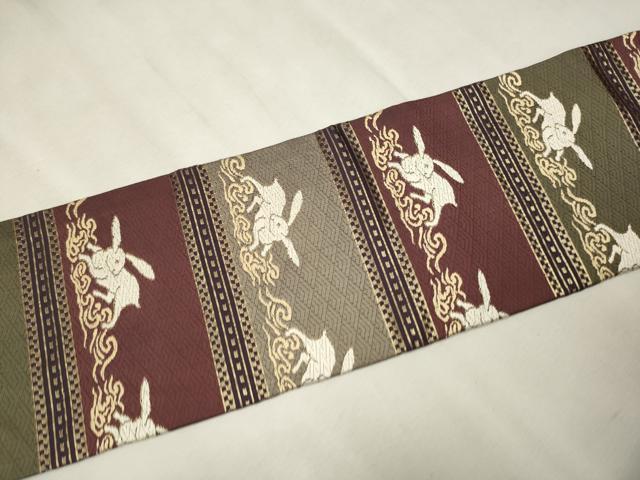 平和屋着物●九寸名古屋帯 唐織 跳兎 金糸 正絹 逸品 CAAV7167hy