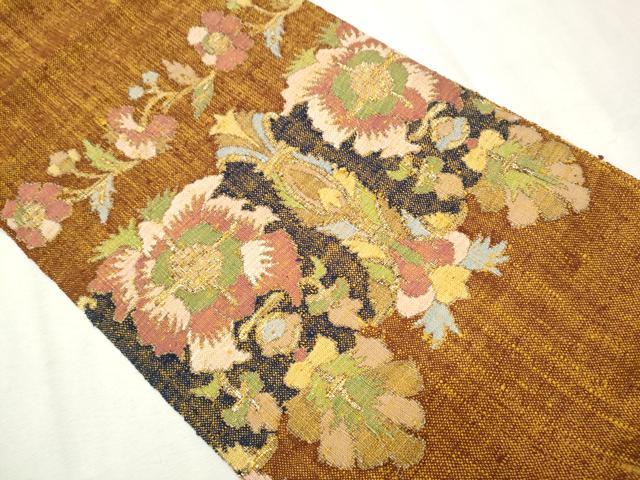 平和屋着物●八寸名古屋帯 ぜんまい紬 更紗花文 金糸 証紙付き 正絹 逸品 CAAV7169hy