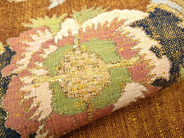 平和屋着物●八寸名古屋帯 ぜんまい紬 更紗花文 金糸 証紙付き 正絹 逸品 CAAV7169hy