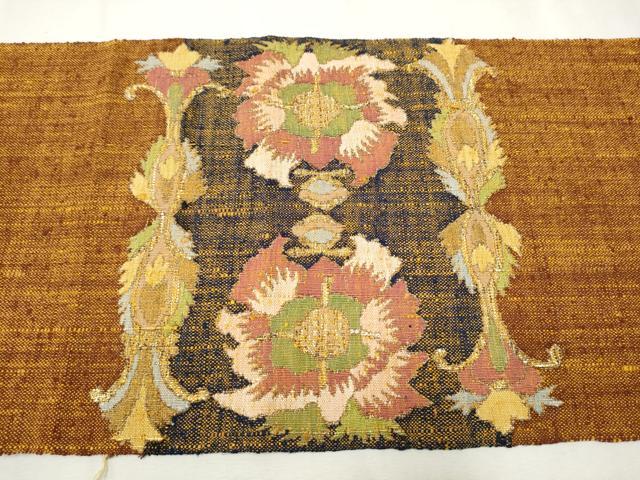 平和屋着物●八寸名古屋帯 ぜんまい紬 更紗花文 金糸 証紙付き 正絹 逸品 CAAV7169hy