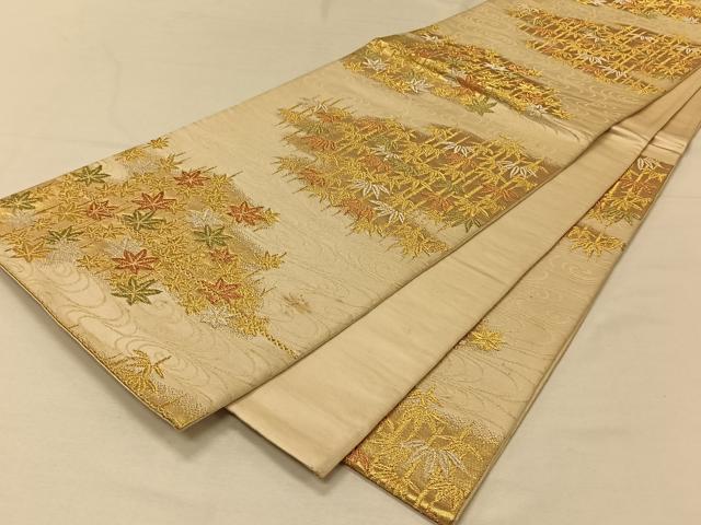 平和屋着物◎六通柄袋帯 笹竹文 金銀糸 正絹 逸品 CAAV7203qv