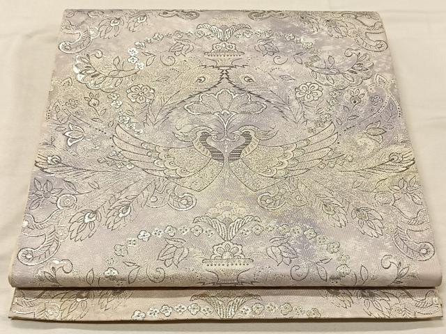 平和屋着物◎六通柄 本袋帯 更紗花鳥文 銀糸 正絹 逸品 CAAV7205qv
