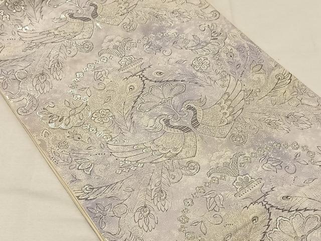 平和屋着物◎六通柄 本袋帯 更紗花鳥文 銀糸 正絹 逸品 CAAV7205qv