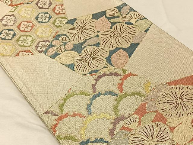 平和屋着物◎佐賀錦 六通柄袋帯 切嵌花文 金糸 正絹 逸品 CAAV7208qv