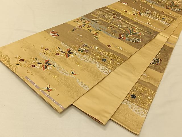 平和屋着物◎六通柄袋帯 唐織 正倉院段文 金糸 正絹 逸品 CAAV7238qv