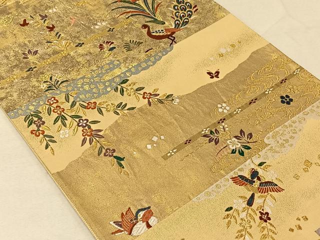 平和屋着物◎六通柄袋帯 唐織 正倉院段文 金糸 正絹 逸品 CAAV7238qv
