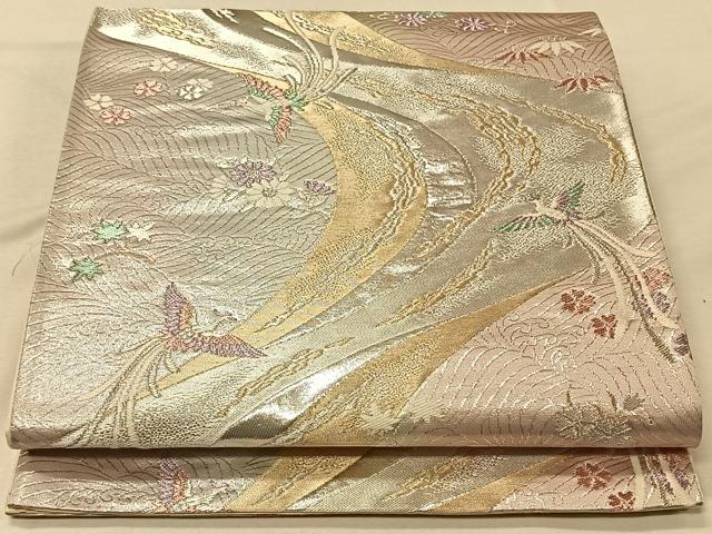 平和屋着物◎六通柄袋帯 流水花鳥文 金銀糸 正絹 逸品 CAAV7254qv