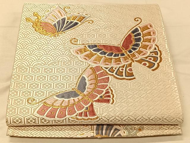 平和屋着物◎六通柄袋帯 唐織 能衣胡蝶文 金銀糸 正絹 逸品 CAAV7255qv