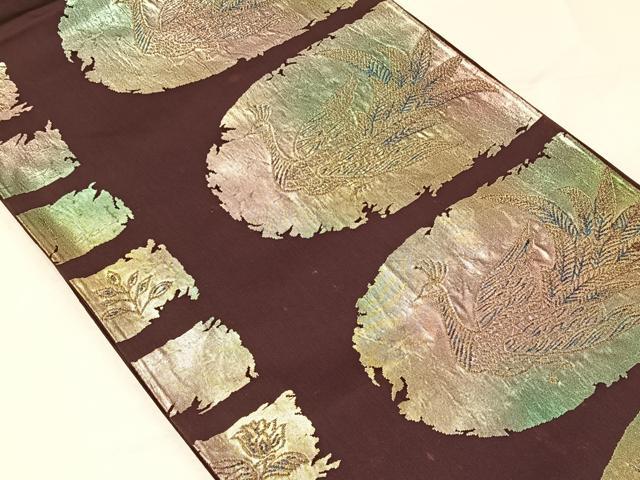平和屋着物◎六通柄袋帯 孔雀文 金糸 正絹 逸品 CAAV7313qv