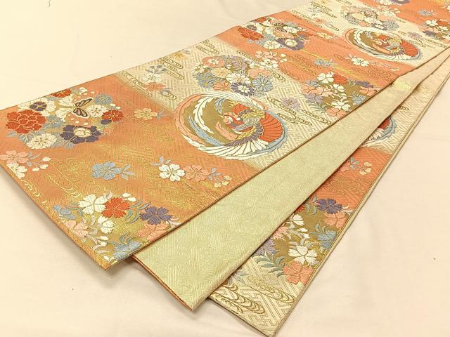 平和屋着物◎佐賀錦 六通柄袋帯 唐織 鳳凰花蝶文 金糸 正絹 逸品 CAAV7315qv