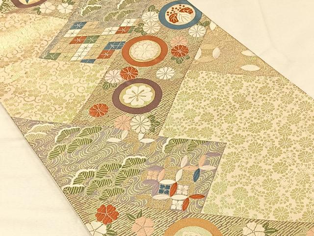 平和屋着物◎六通柄袋帯 唐織 吉祥花文 金糸 正絹 逸品 CAAV7317qv